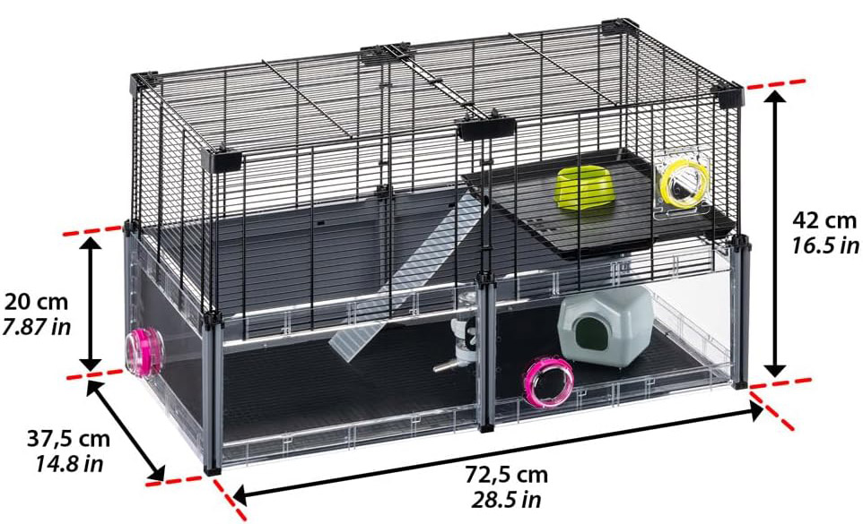 Jaula Ferplast Multipla para jerbos con base de plástico transparente, estructura modular ampliable y medidas reales del hábitat